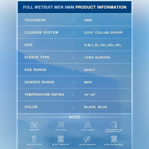 REALON 5mm Neoprene Men Wetsuit Hooded Full Body One Piece - Picture 5 of 5